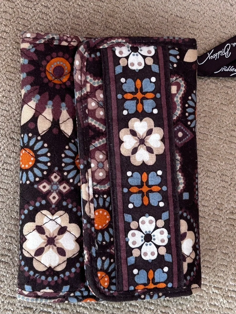 Vera Bradley Retired Canyon Brown Geometric Pattern Trifold Wallet